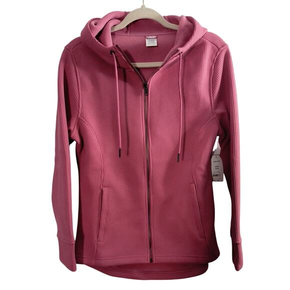 Time and Tru Jackets & Blazers - Time and Tru Waffle Knit Jacket Women's Size S Pink Hooded Full Zip Pockets